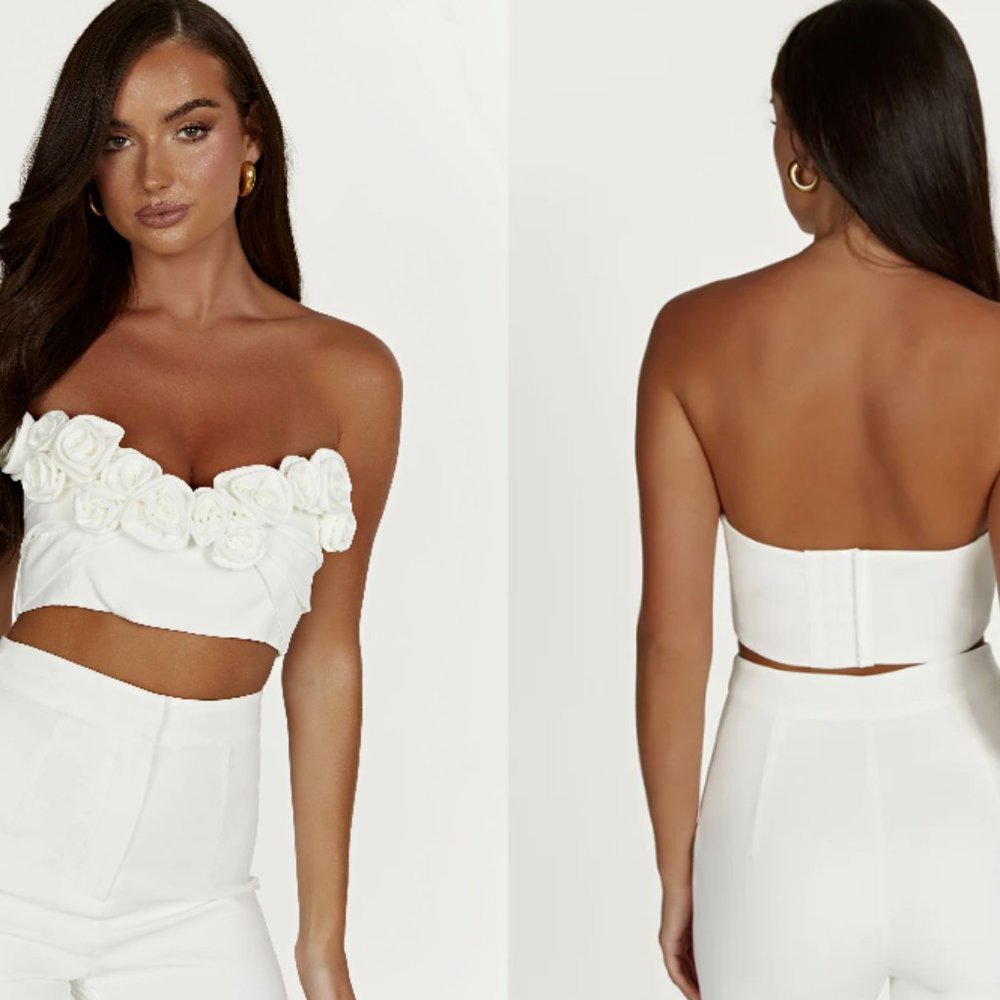 Meshki - PALOMA Rose Crop Top in Size S (Small) and Color White - NWT
